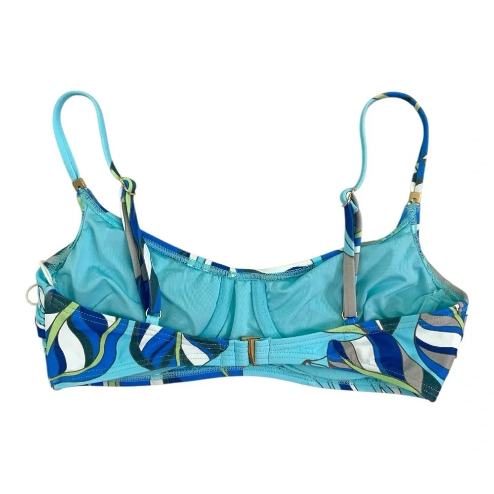 Beach House Blue Green Tropical Leaf Bikini Top SPF 50 NWT Medium